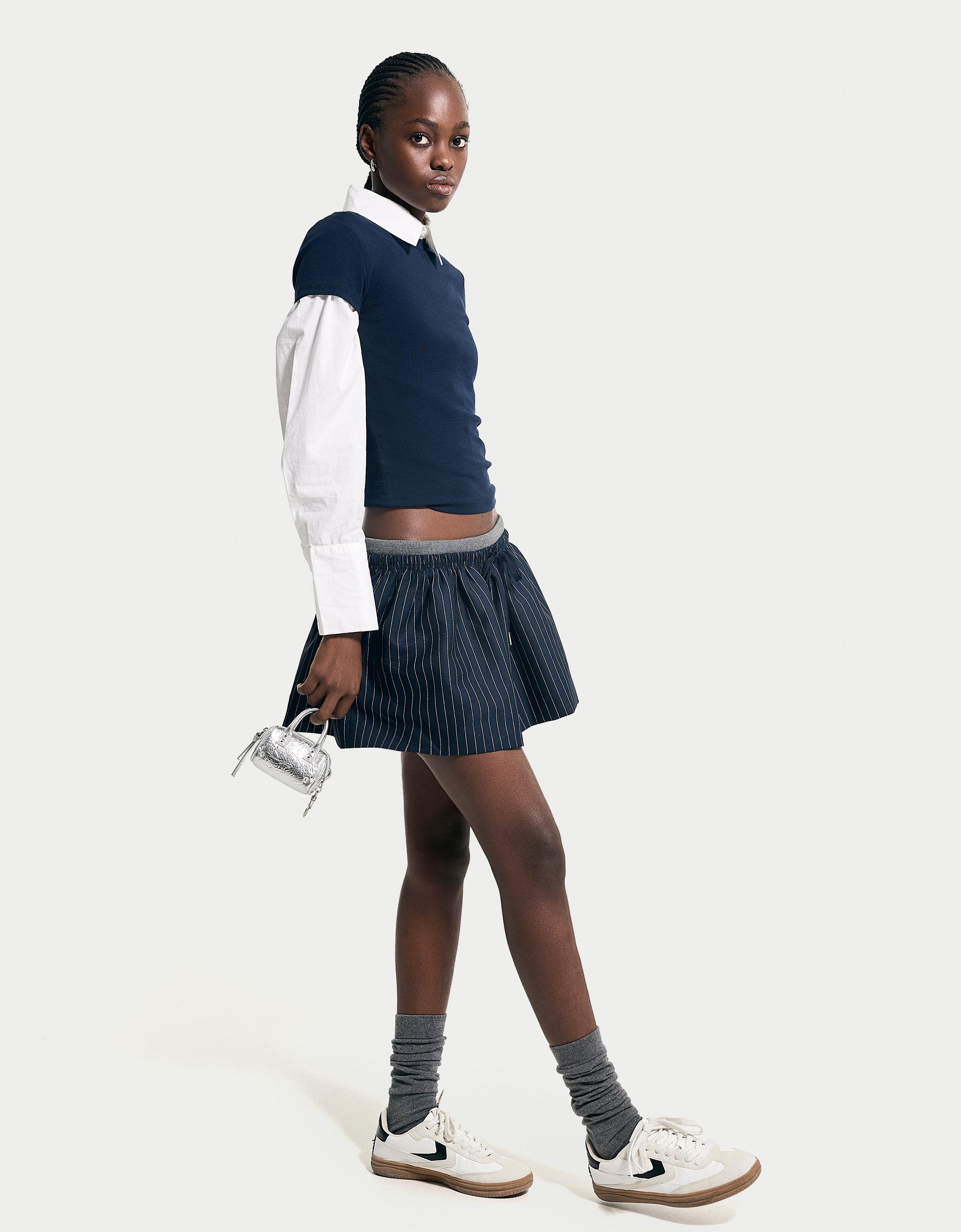 Bershka Minirock Mit Farblich Abgesetztem Bund Damen L Marinenblau