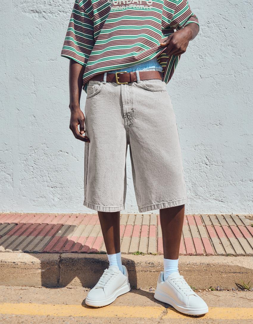 Bermuda denim baggy-Gris