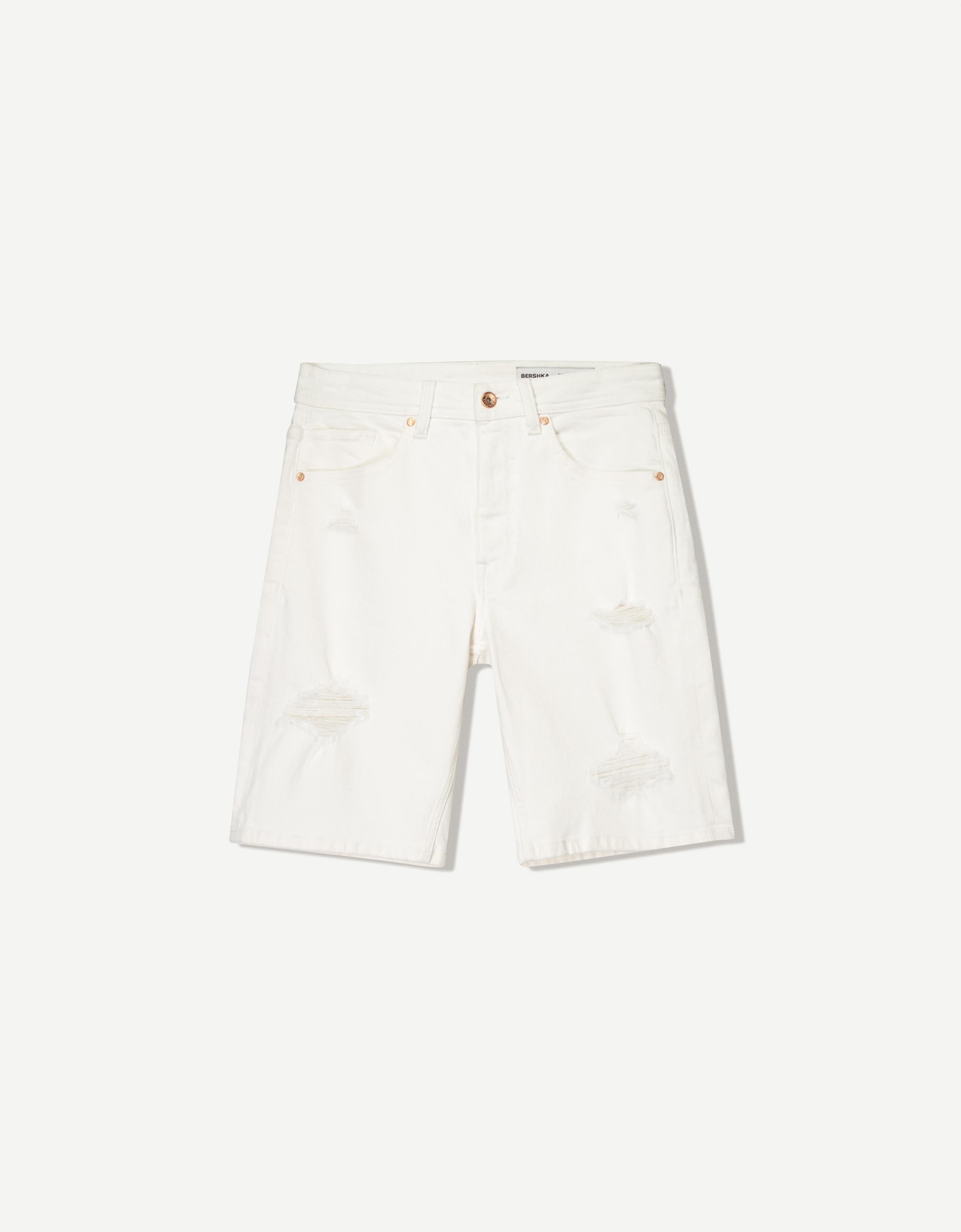 Bershka Jeans-Bermudashorts Mit Rissen Herren 46 Weiss