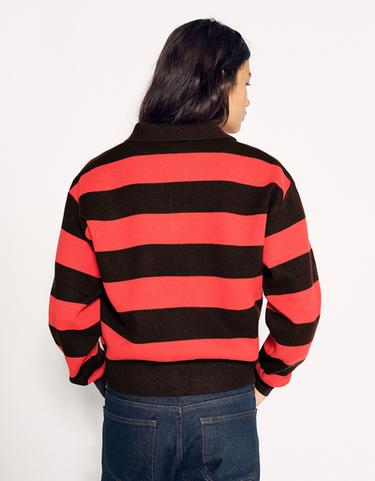Button-up boxy polo collar jumper — Brown 2