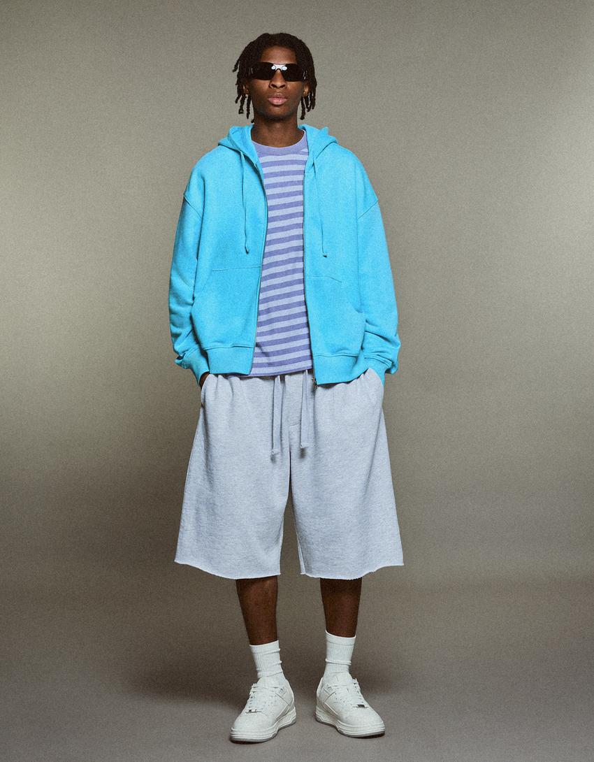 Felpa con cappuccio e zip-Azzurro Chiaro