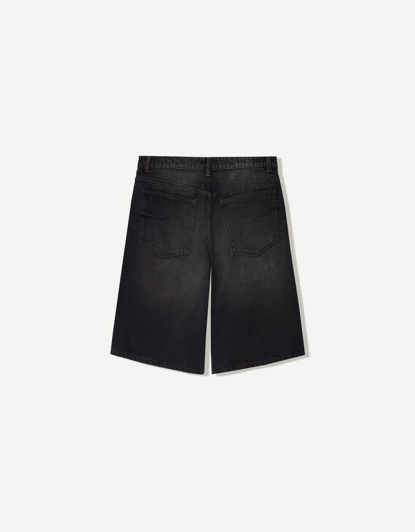 Baggy denim Bermuda shorts-Black-1
