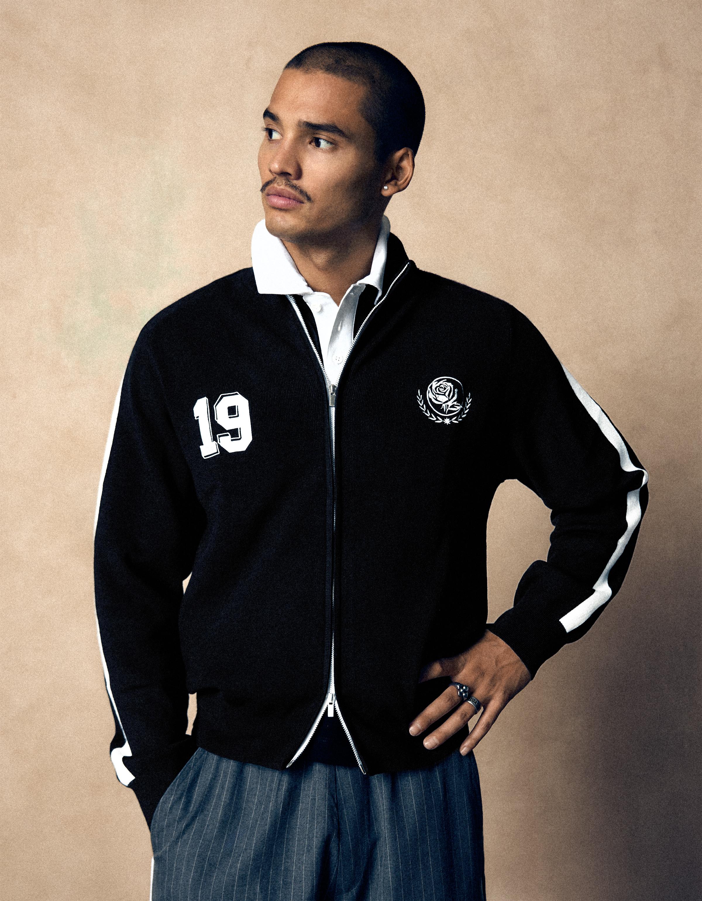 Embroidered zip-up jacket — Black