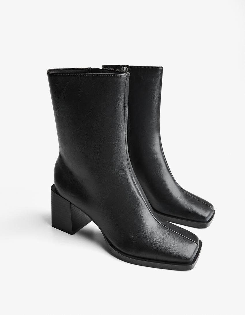 Bottines à talon bout carré-Noir