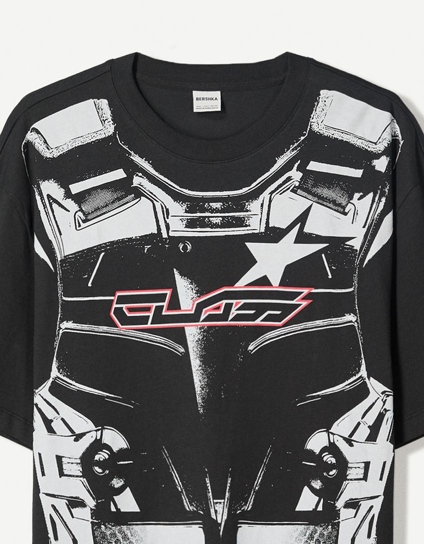 T-shirt manches courtes imprimé-Noir