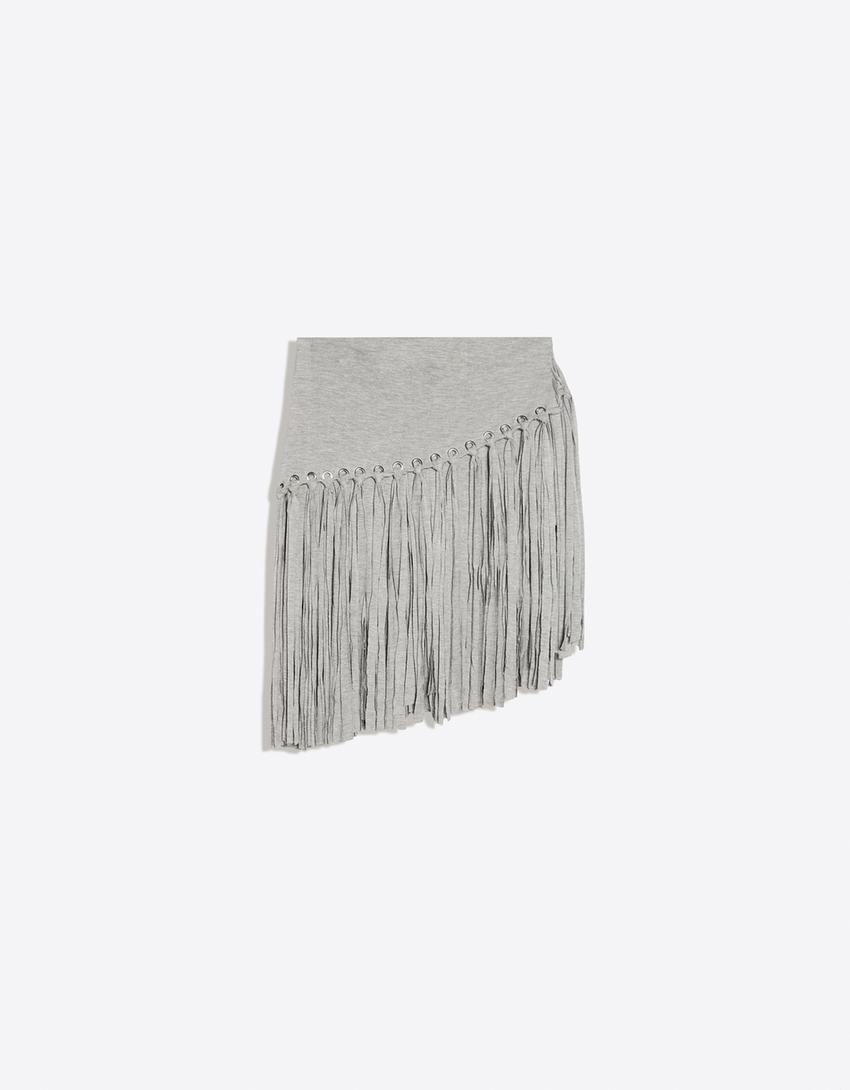 MARINA SENA asymmetric fringed skirt-Grey