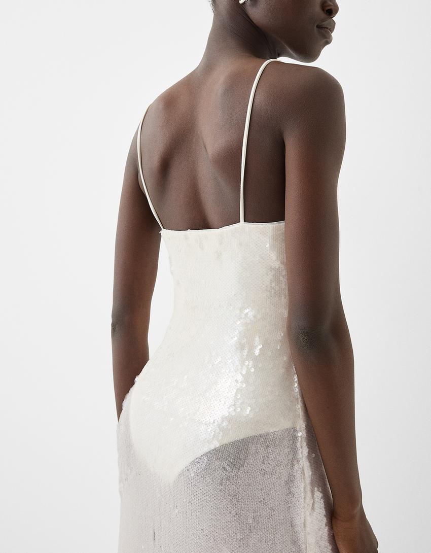 فستان طويل بترتر شفاف-كريمي-6