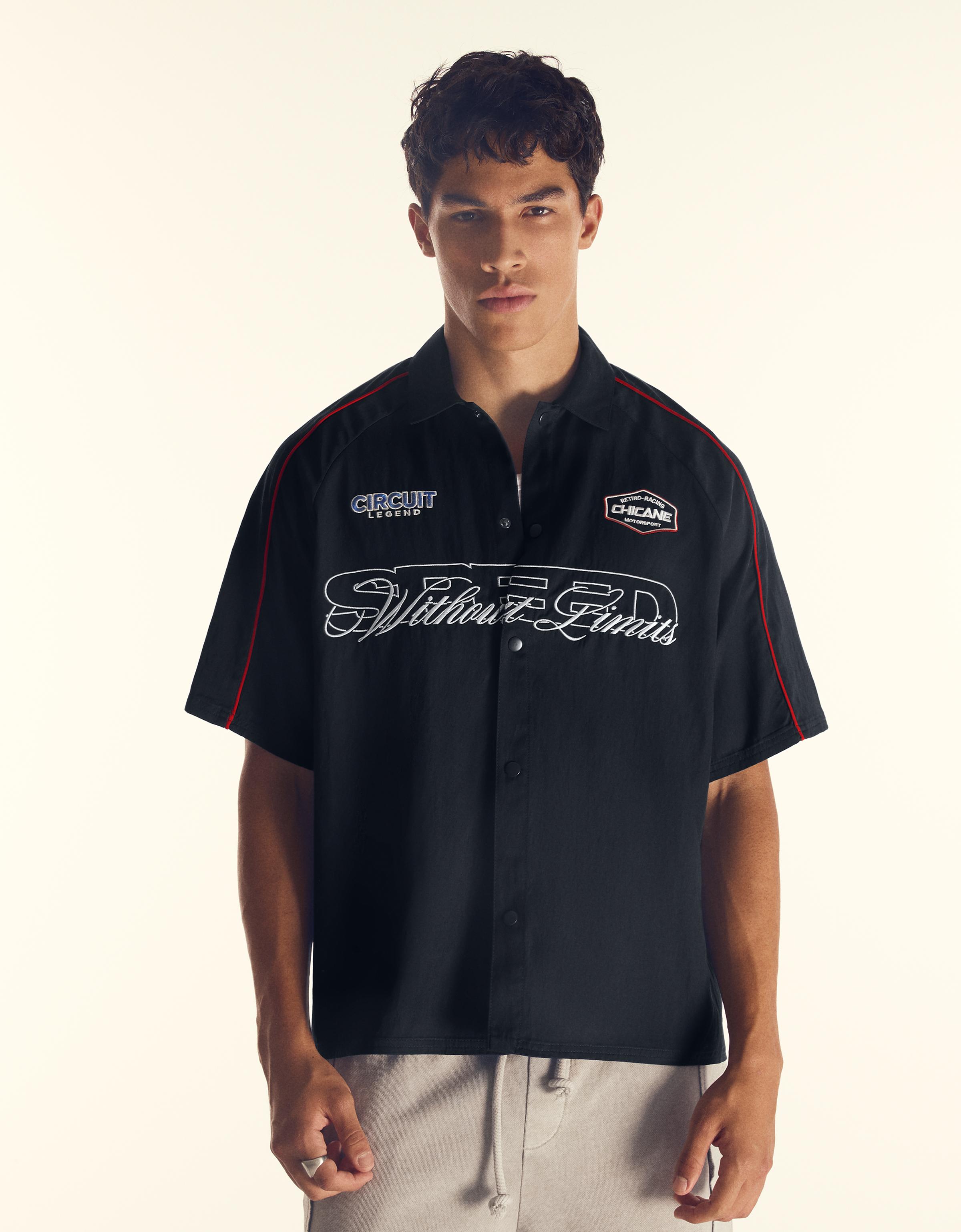 Bershka Camisa Manga Corta Racing Hombre Marino