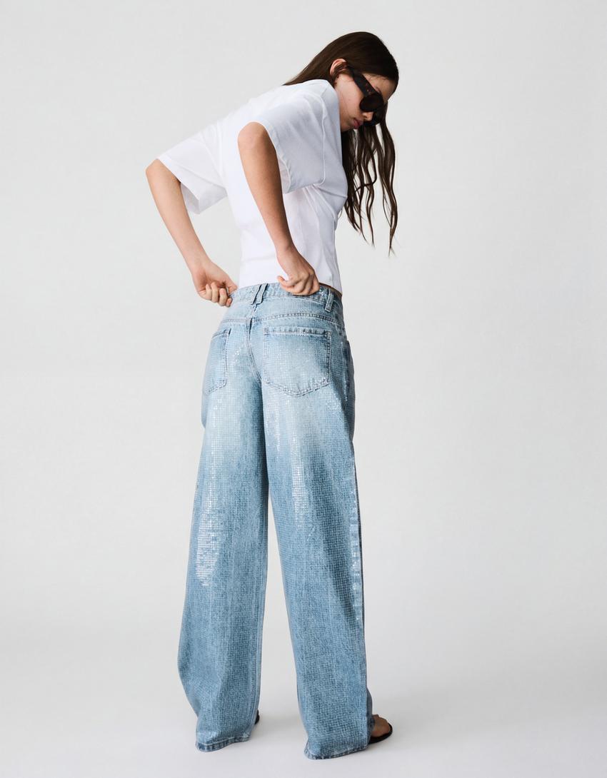 Baggy barrel sequin jeans-Light blue