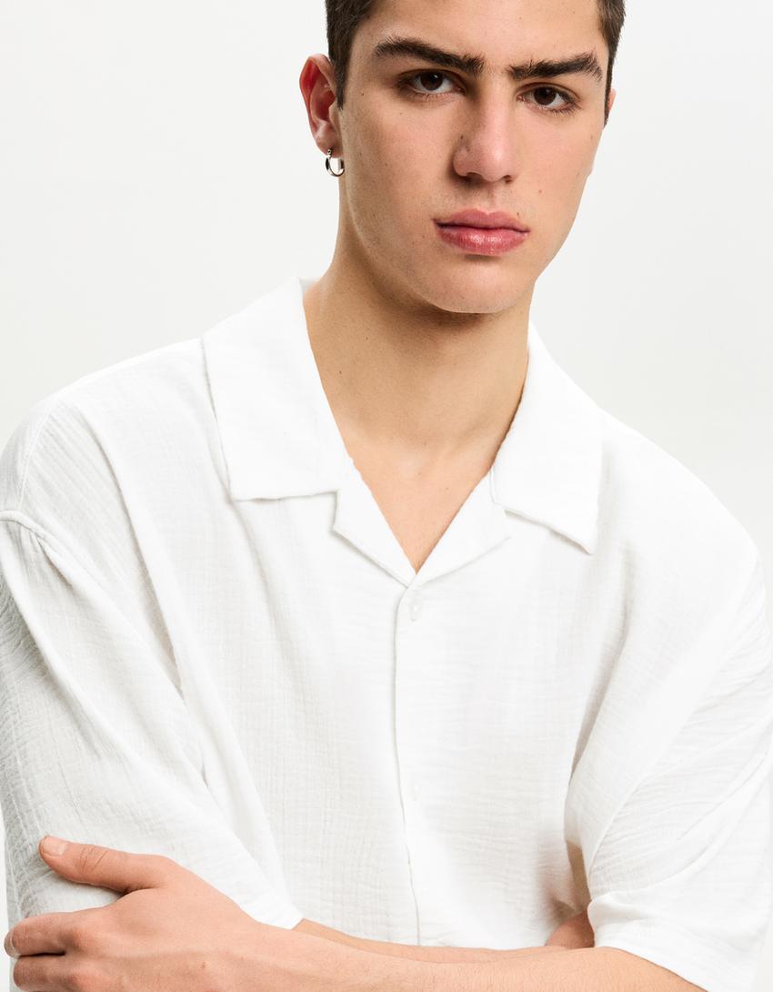 Textured short sleeve shirt-White