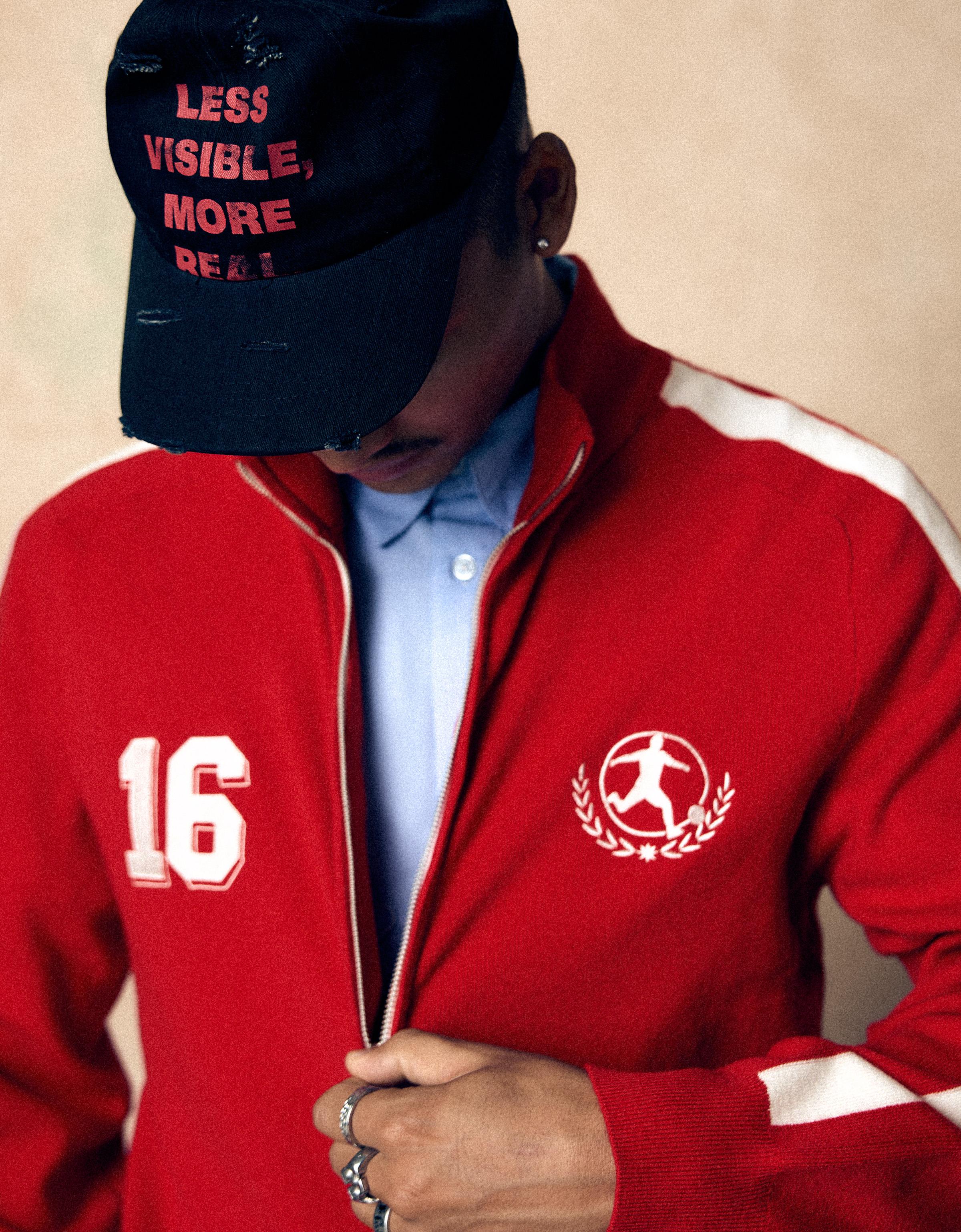 Embroidered zip-up jacket — Red