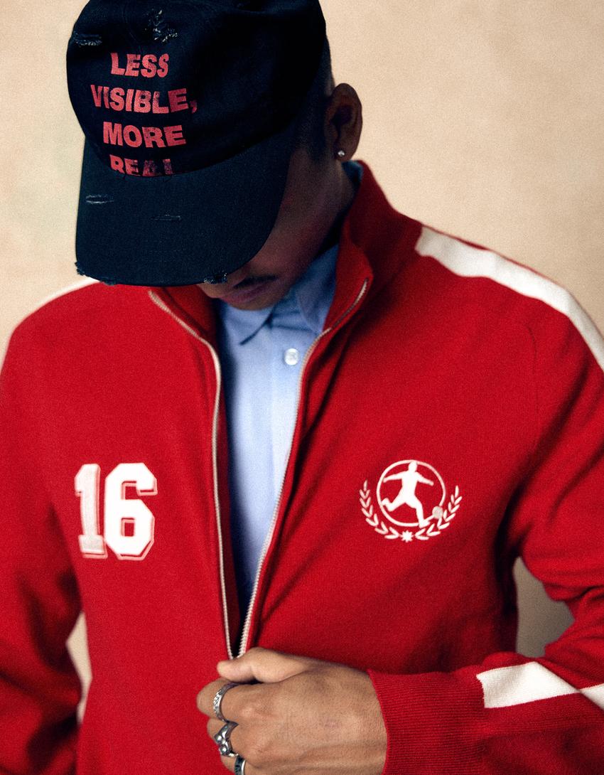 Embroidered zip-up jacket-Red
