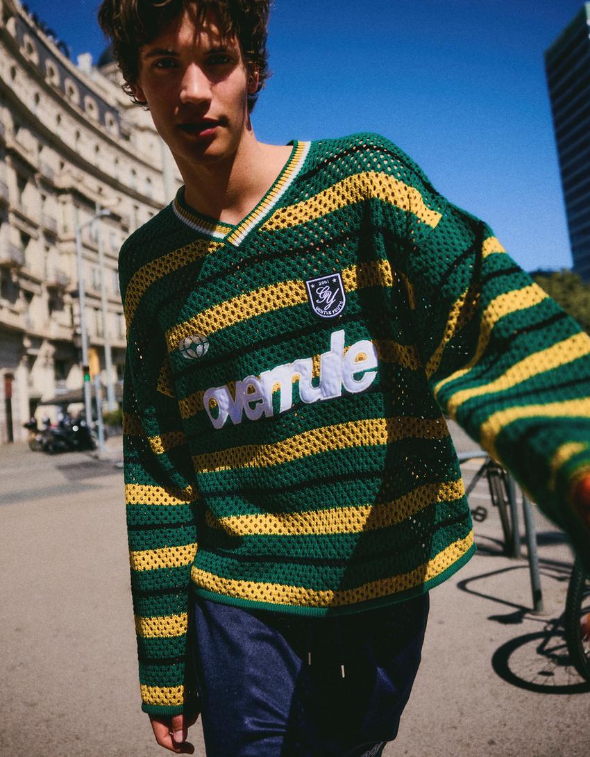 Graphic mesh boxy fit sweater-Green