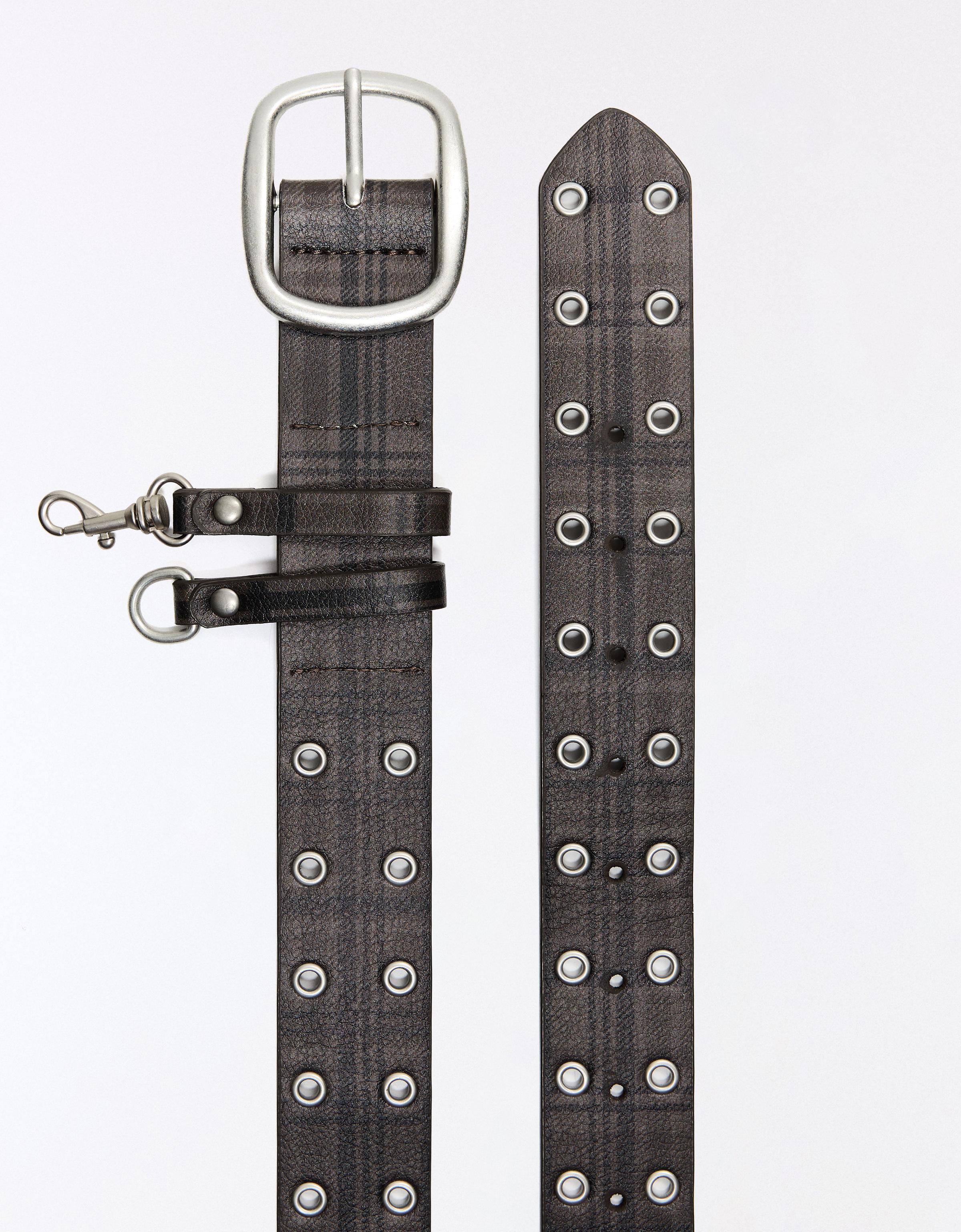 Studded check belt — Brown