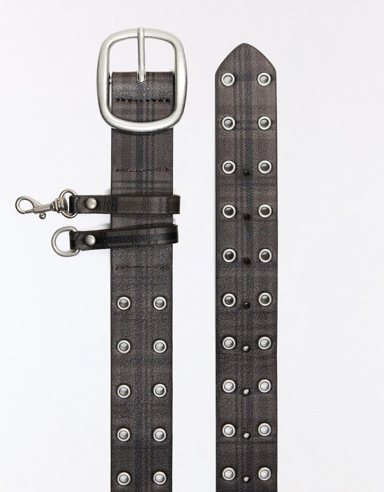 Studded check belt — Brown
