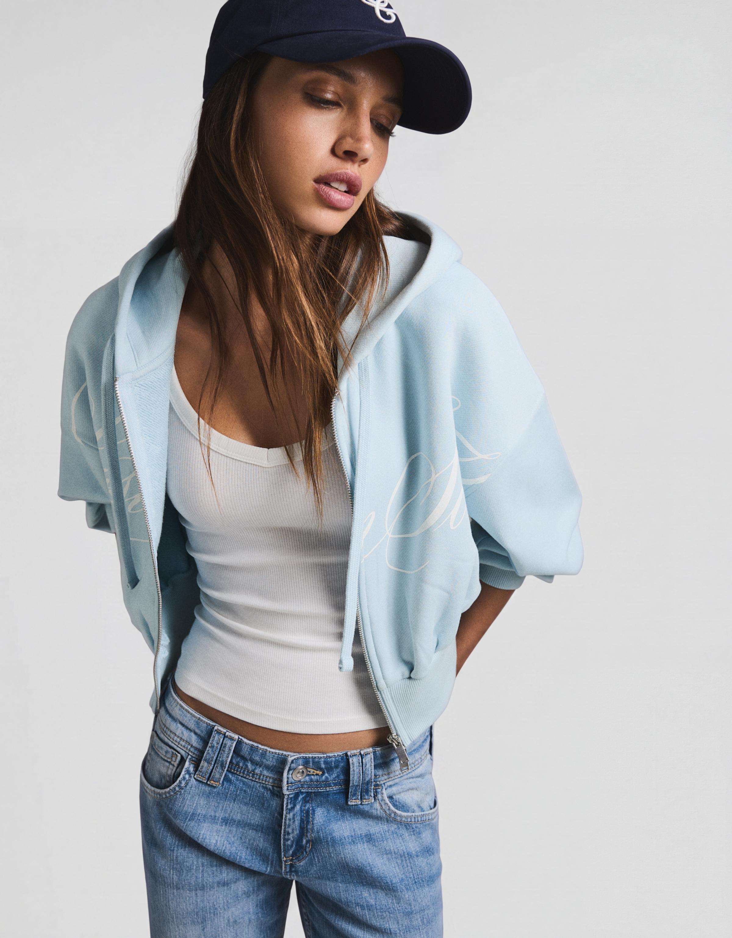 Printed zip-up hoodie — Light blue