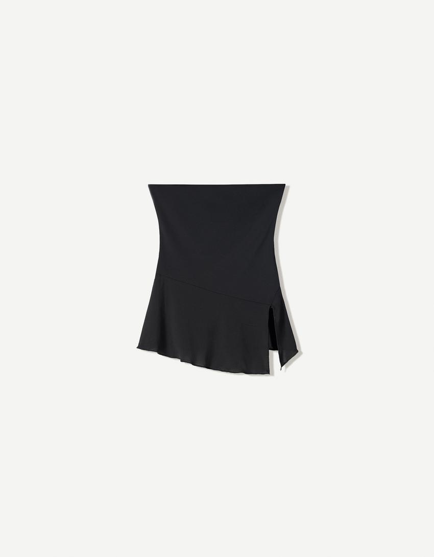 Crepe bandeau top with asymmetric hem-Black-3