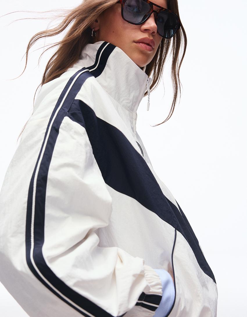 Blouson technique brodé-Blanc cassé