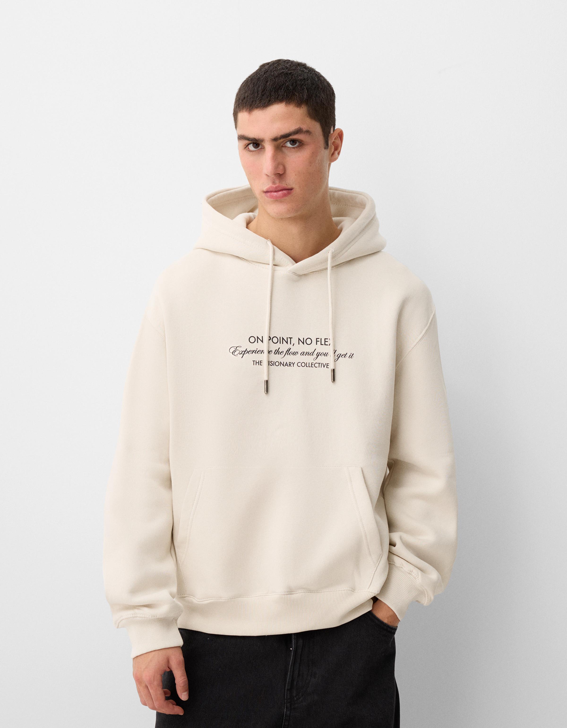 Bershka Bedruckter Oversize-Hoodie Herren L Camel