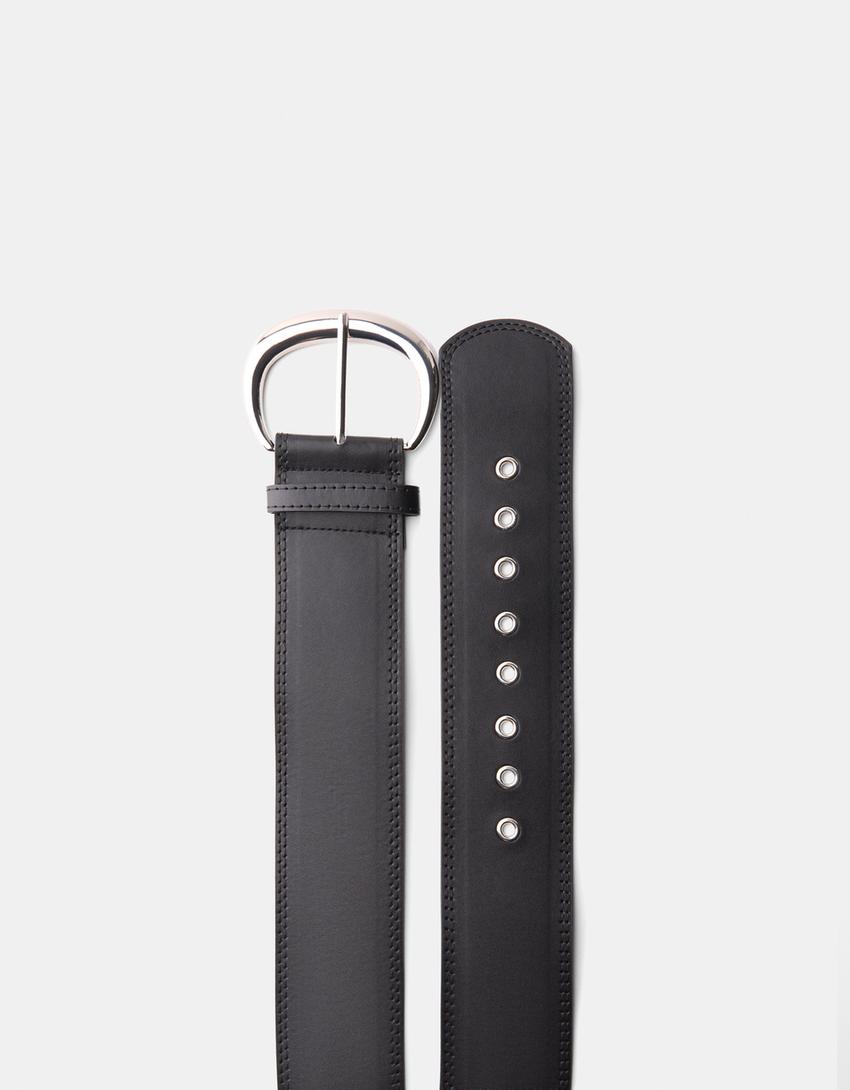 حزام بإبزيم فضي-أسود-4