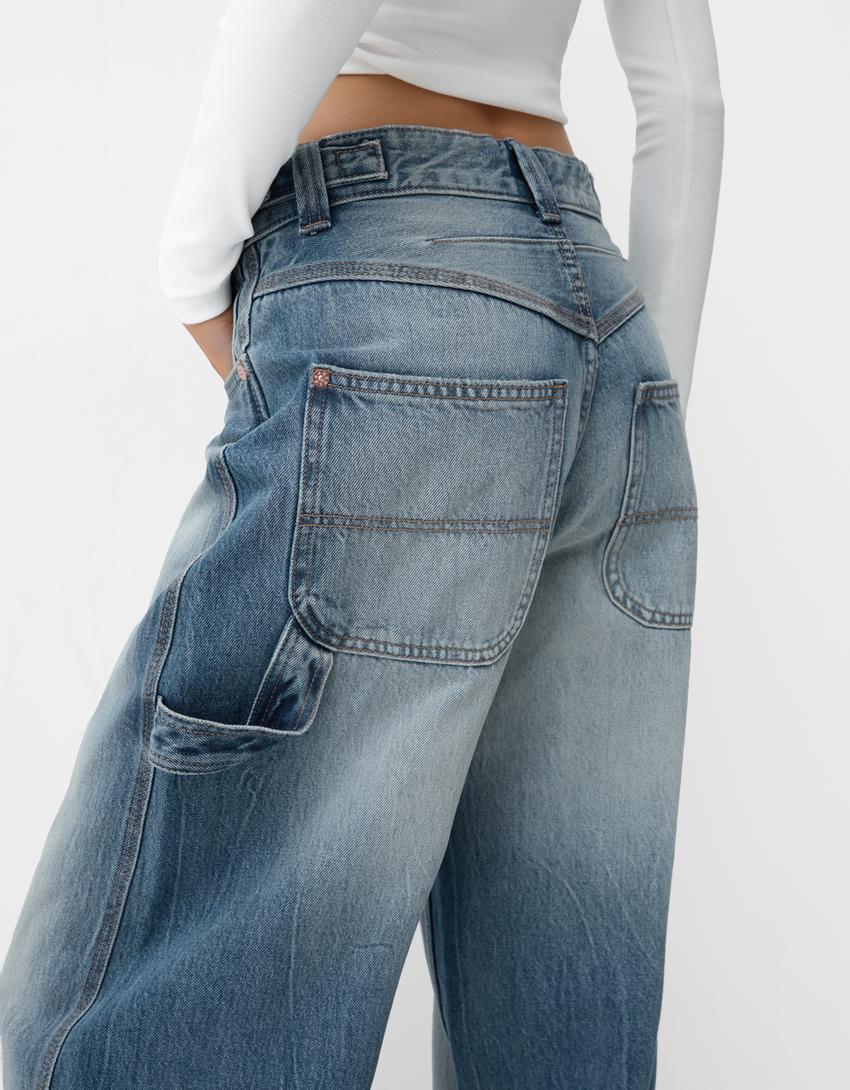 Verstelbare balloon fit carpenter jeans-Gewassen blauw-3
