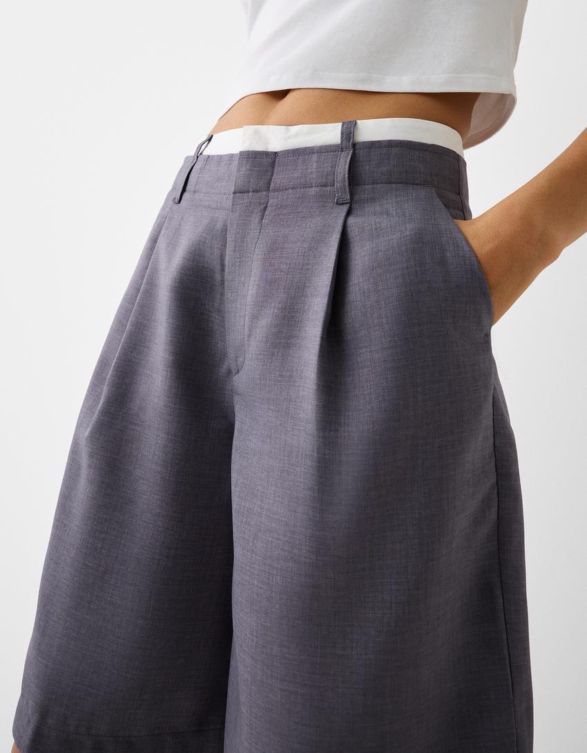 Bermuda short with contrast poplin waistband-Dark grey-3
