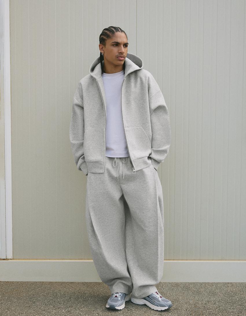 Sudadera cremallera paño-Gris