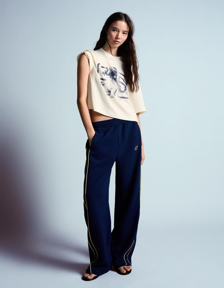Maglietta a maniche corte oversize con stampa-Avorio