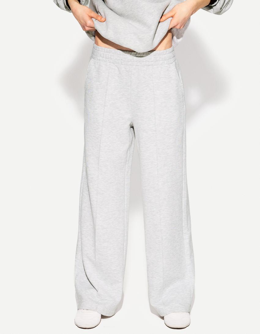 Wide leg plush trousers-Grey-2