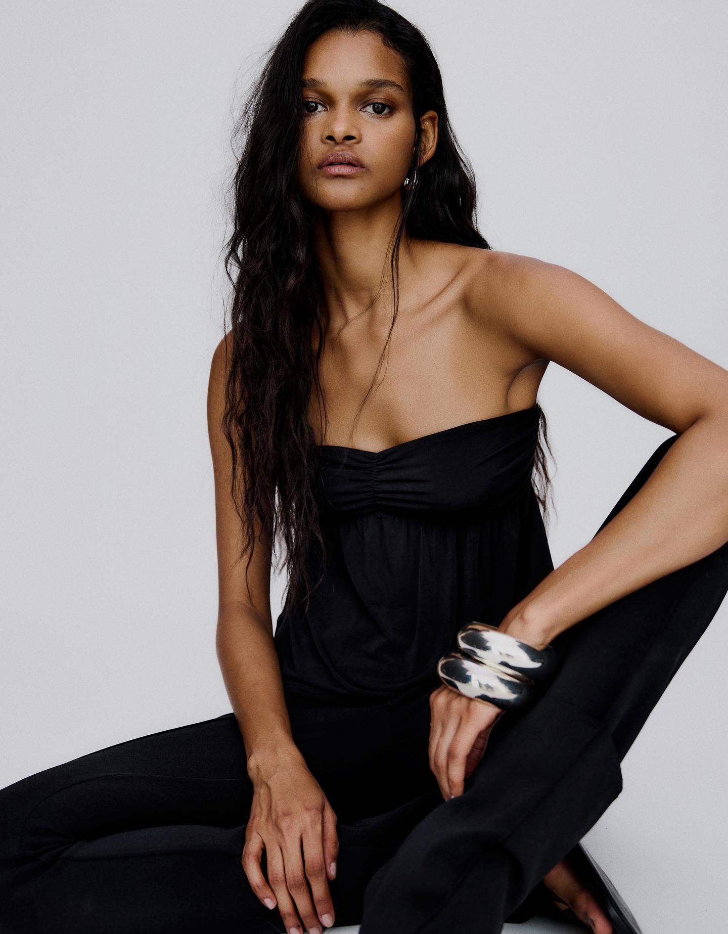 Bershka top bandeau z odkrytym tyłem czarny