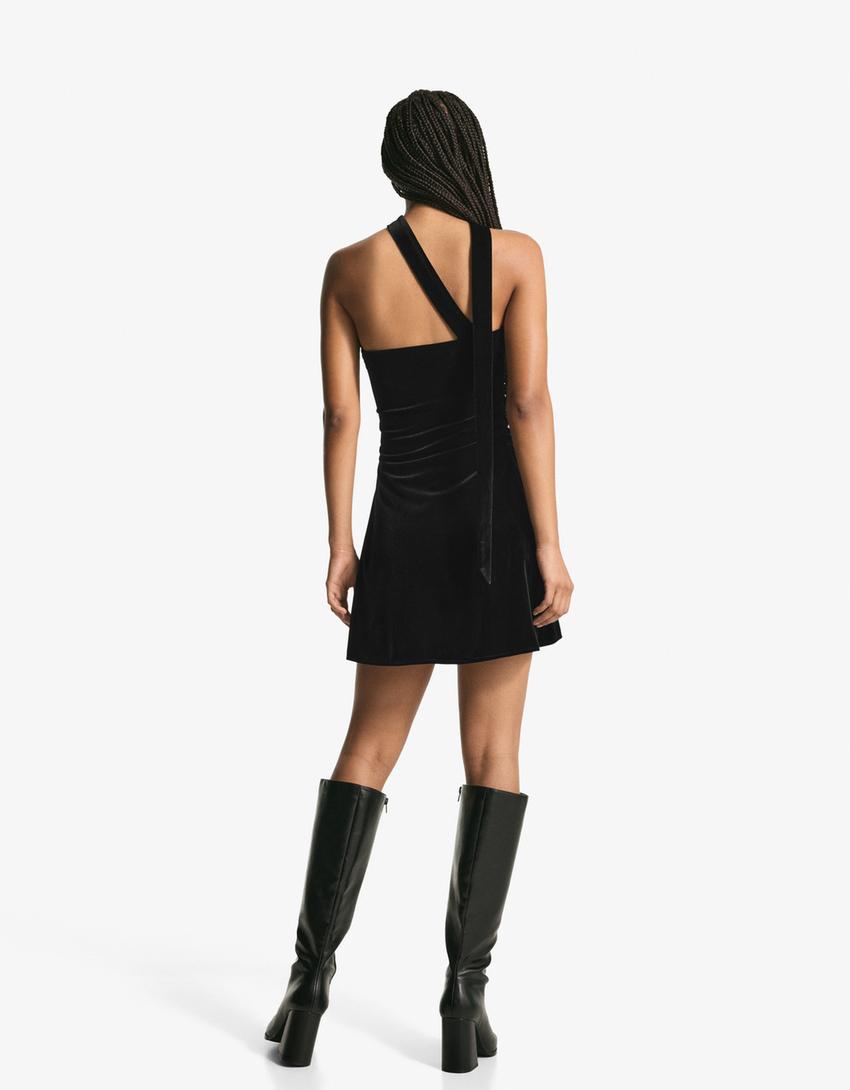Vestido mini bandeau velvet pañuelo-Negro