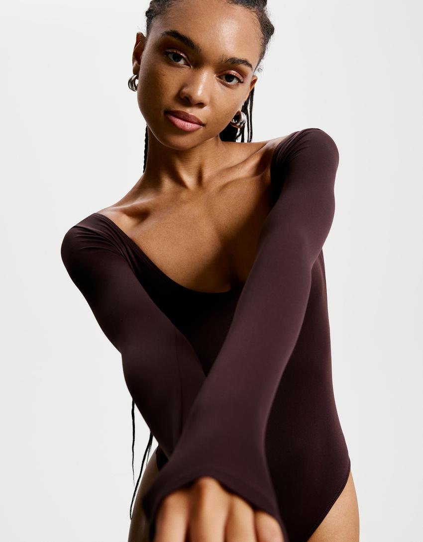 Body a maniche lunghe-Marrone-3