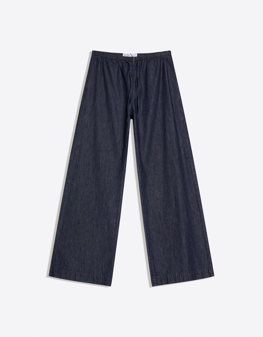 Flared jeans with elasticated waist-Navy