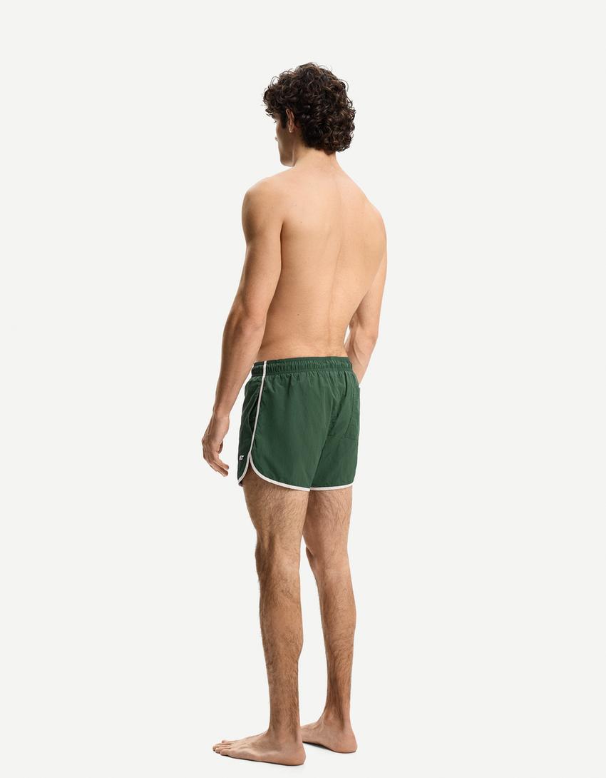 Korte zwembroek met biesjes-Groen