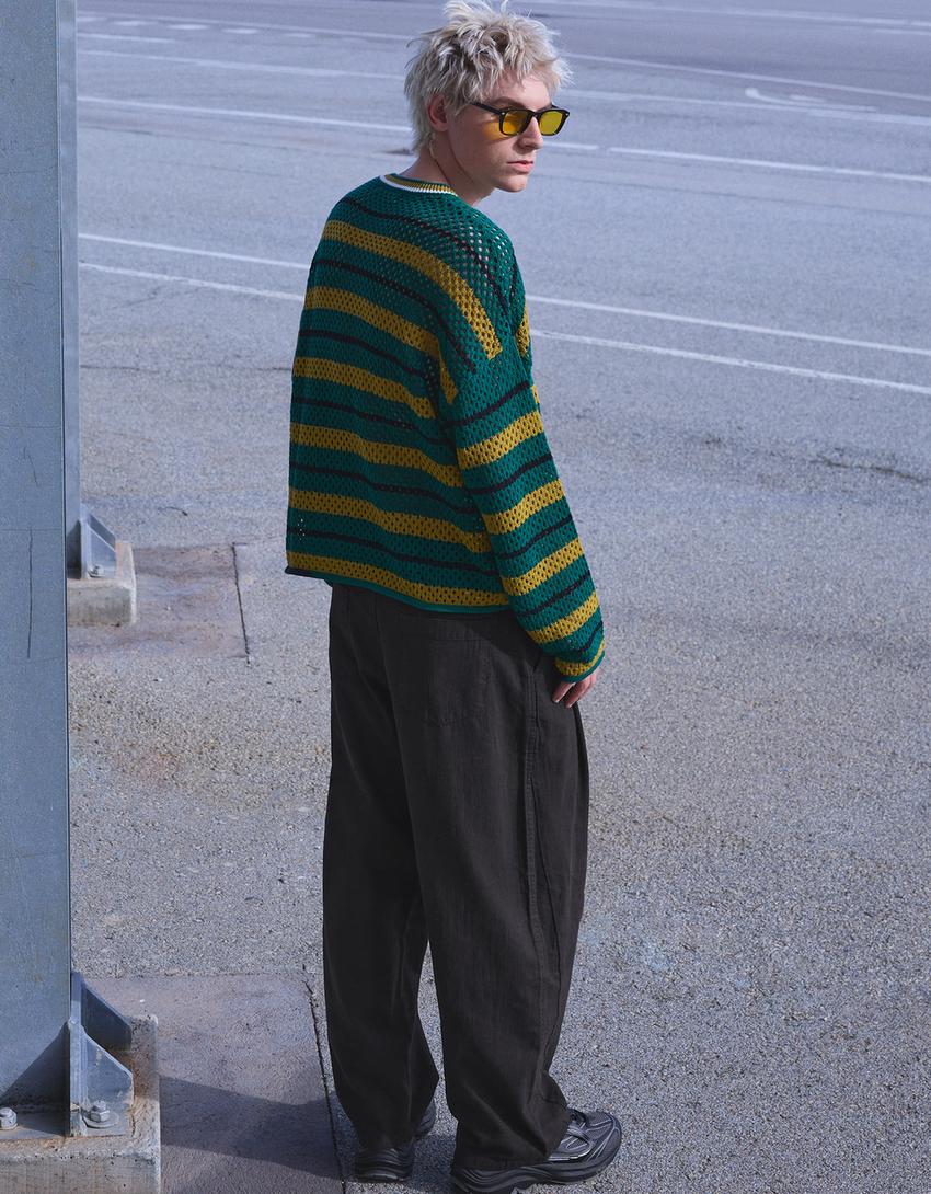 Super baggy trousers with linen-Black