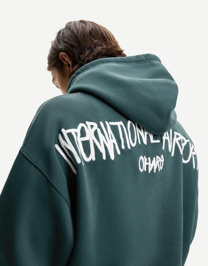 Boxy hoodie with embroidery-Green-2