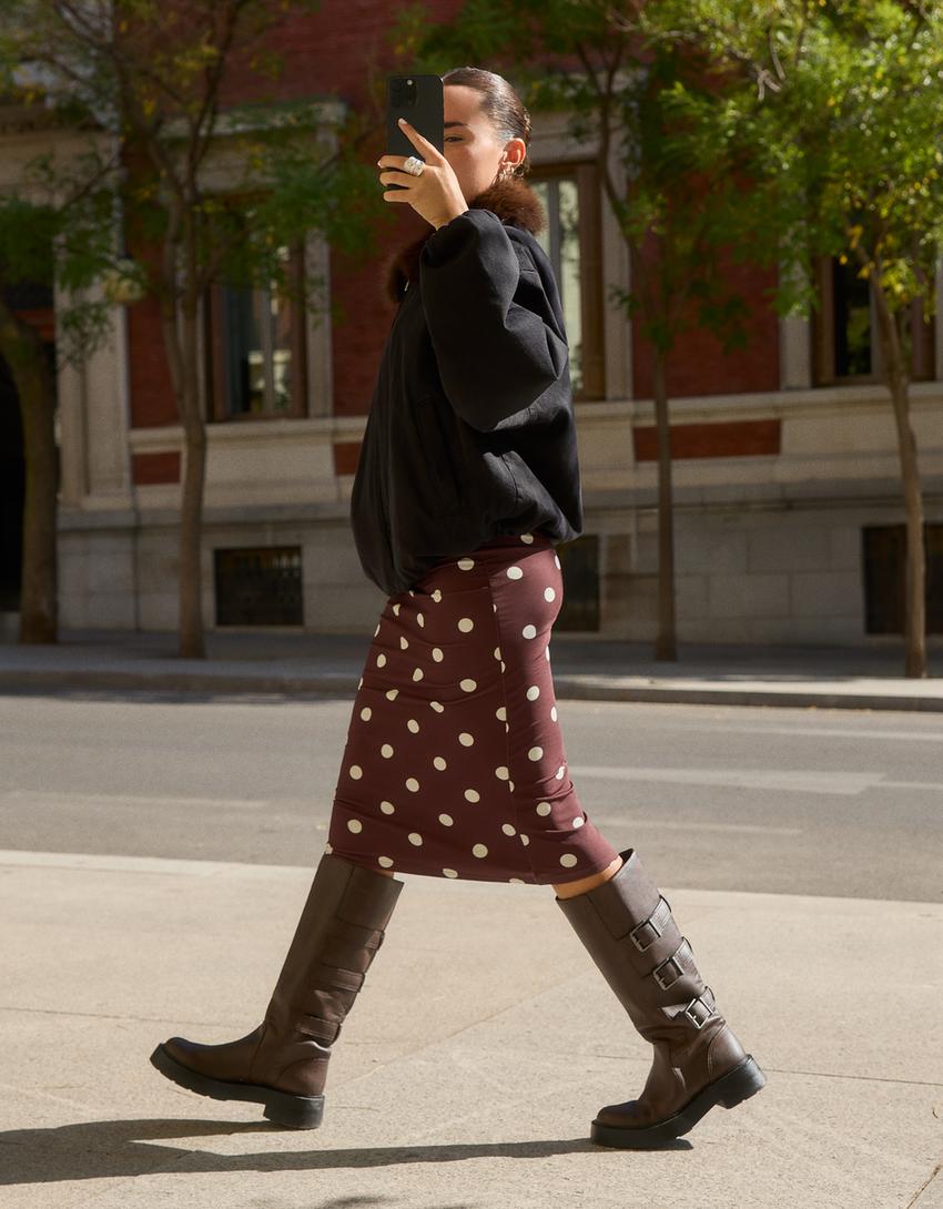 Falda midi print-Marrón