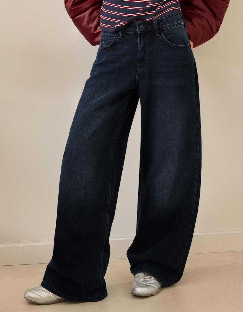 Jeans mit Weitem Bein-Dunkelblau