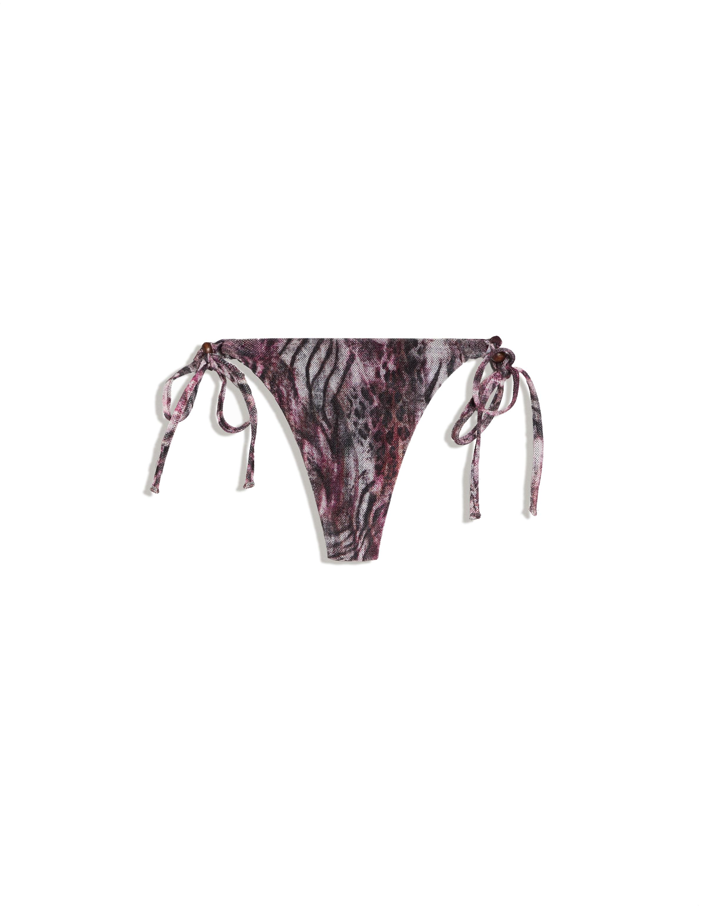 Mesh print thong bikini briefs — Maroon