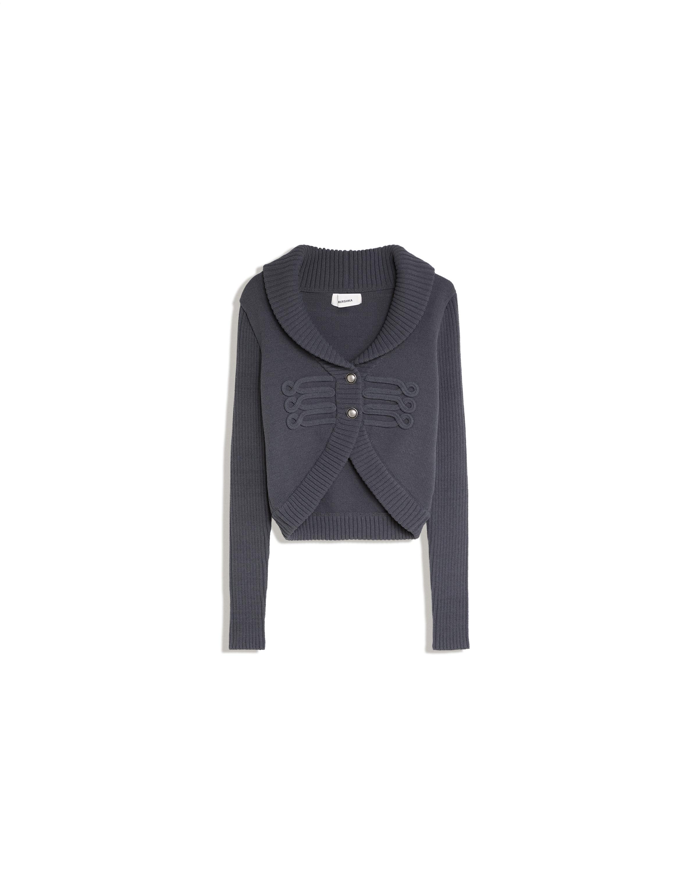 Lapel knit cardigan — Grey