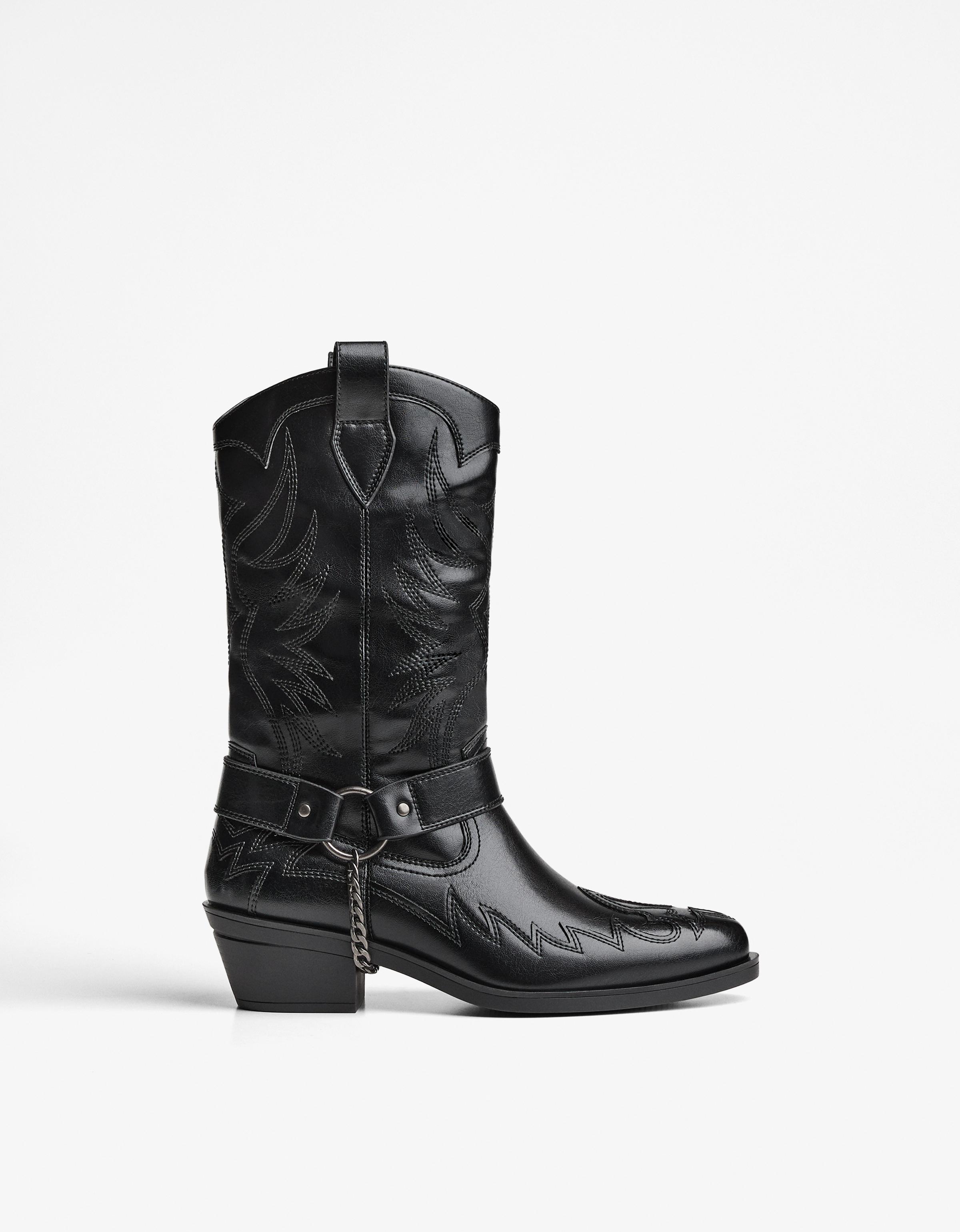 Bershka Cowboystiefel Mit Kettendetail Herren 43 Schwarz
