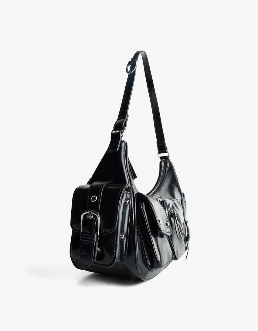 Çok cepli maxi çanta-Siyah