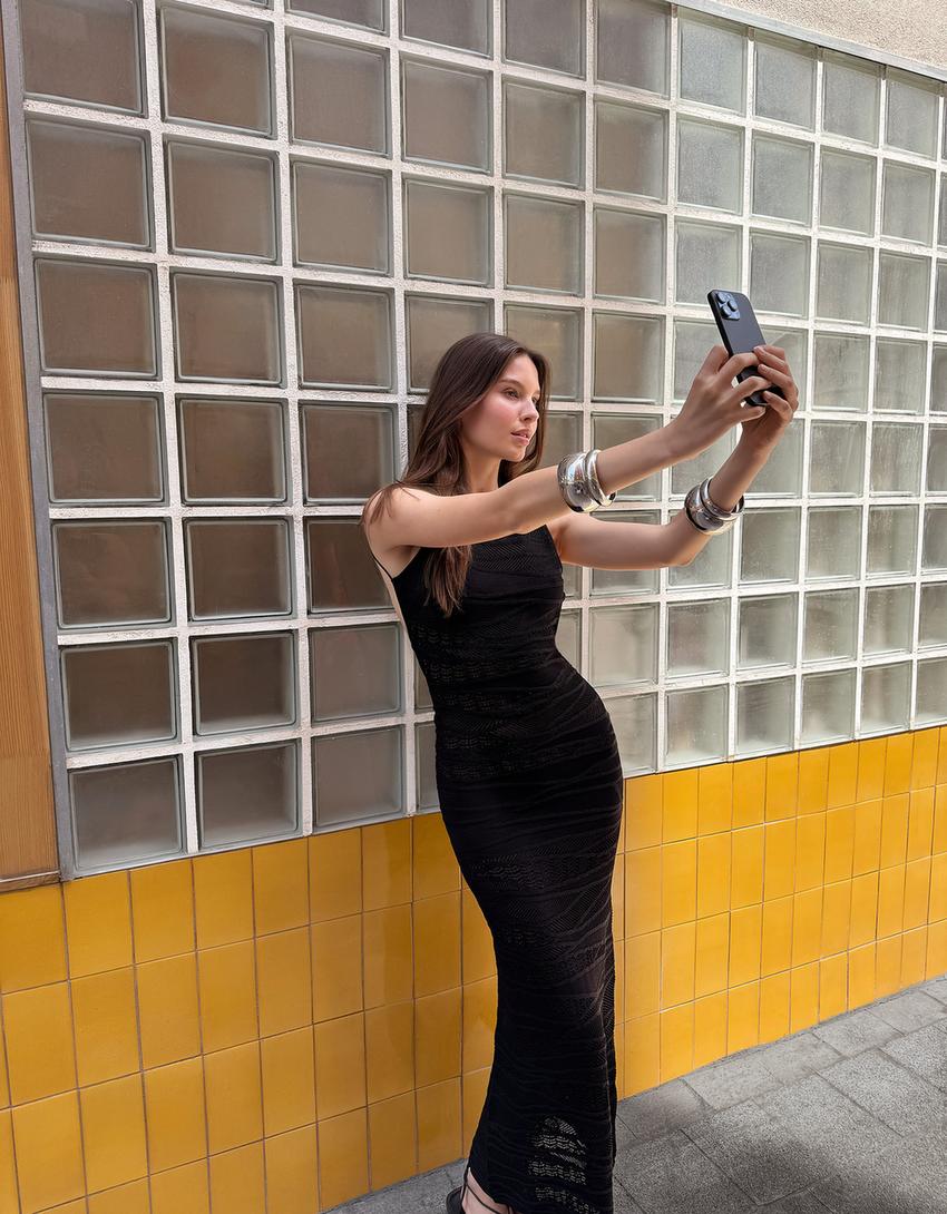 Vestido midi textura-Negro-1