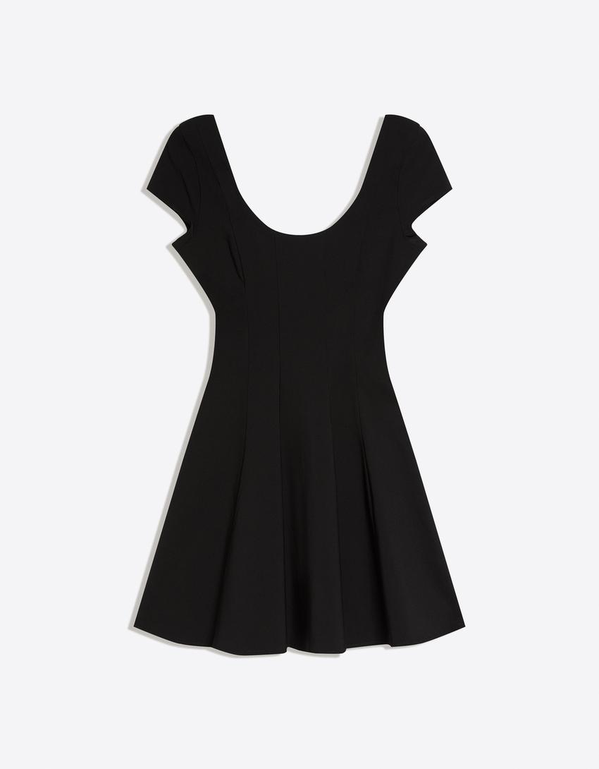 Rochie mini bengalină fustă evazată-Negru