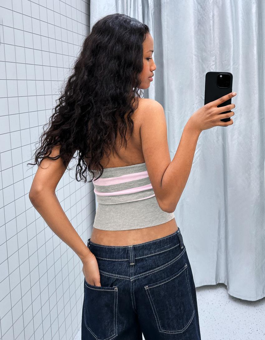 Top halter a righe-Rosa