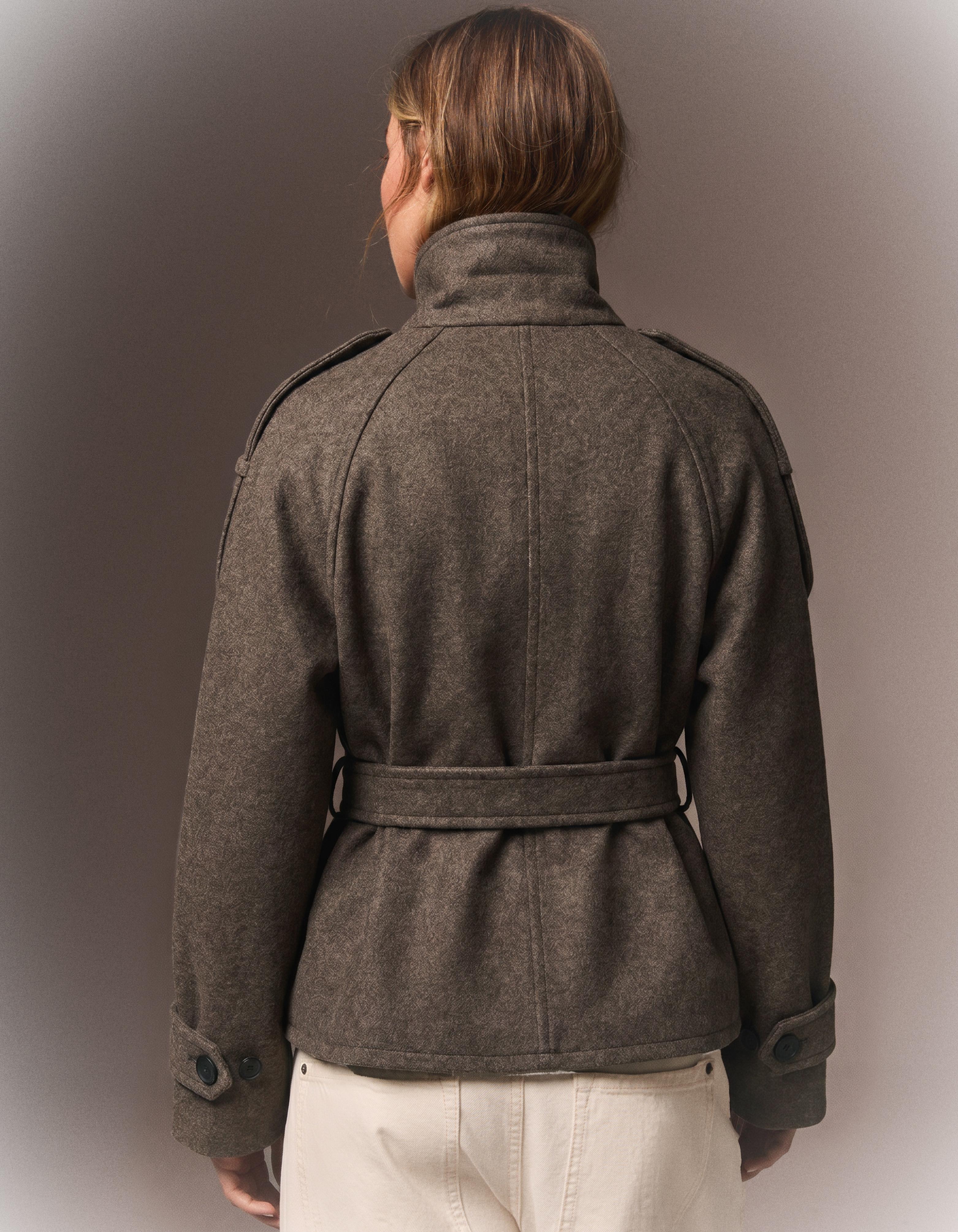 Funnel neck trench jacket — Sand