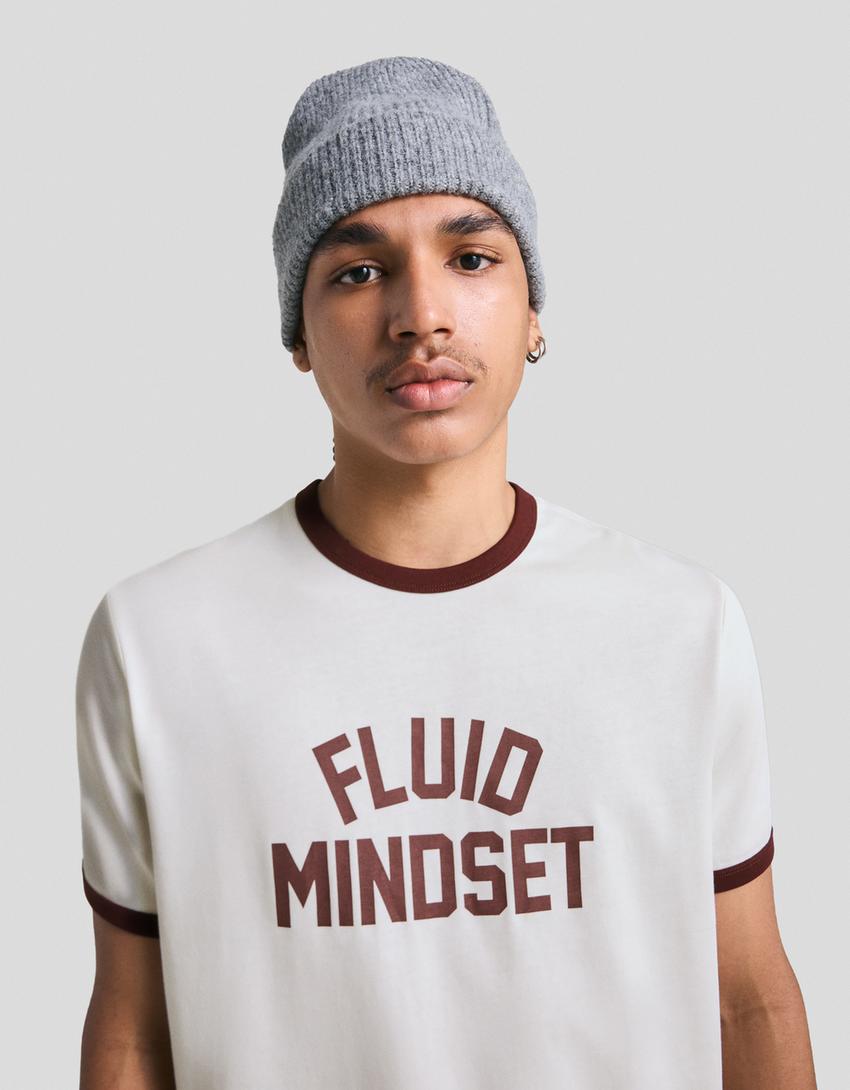 Camiseta manga corta rib print-Blanco roto