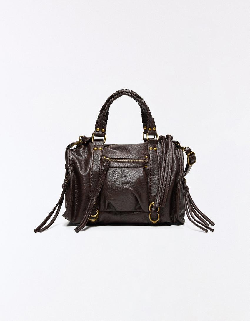 Worn-effect bowling bag with straps-Brown