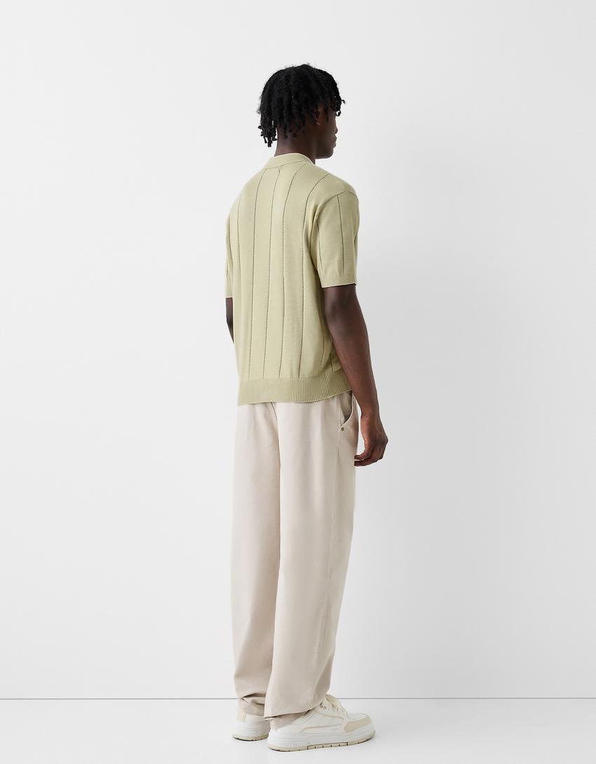 قميص بولو بأكمام قصيرة وملمس بارز-أخضر-1