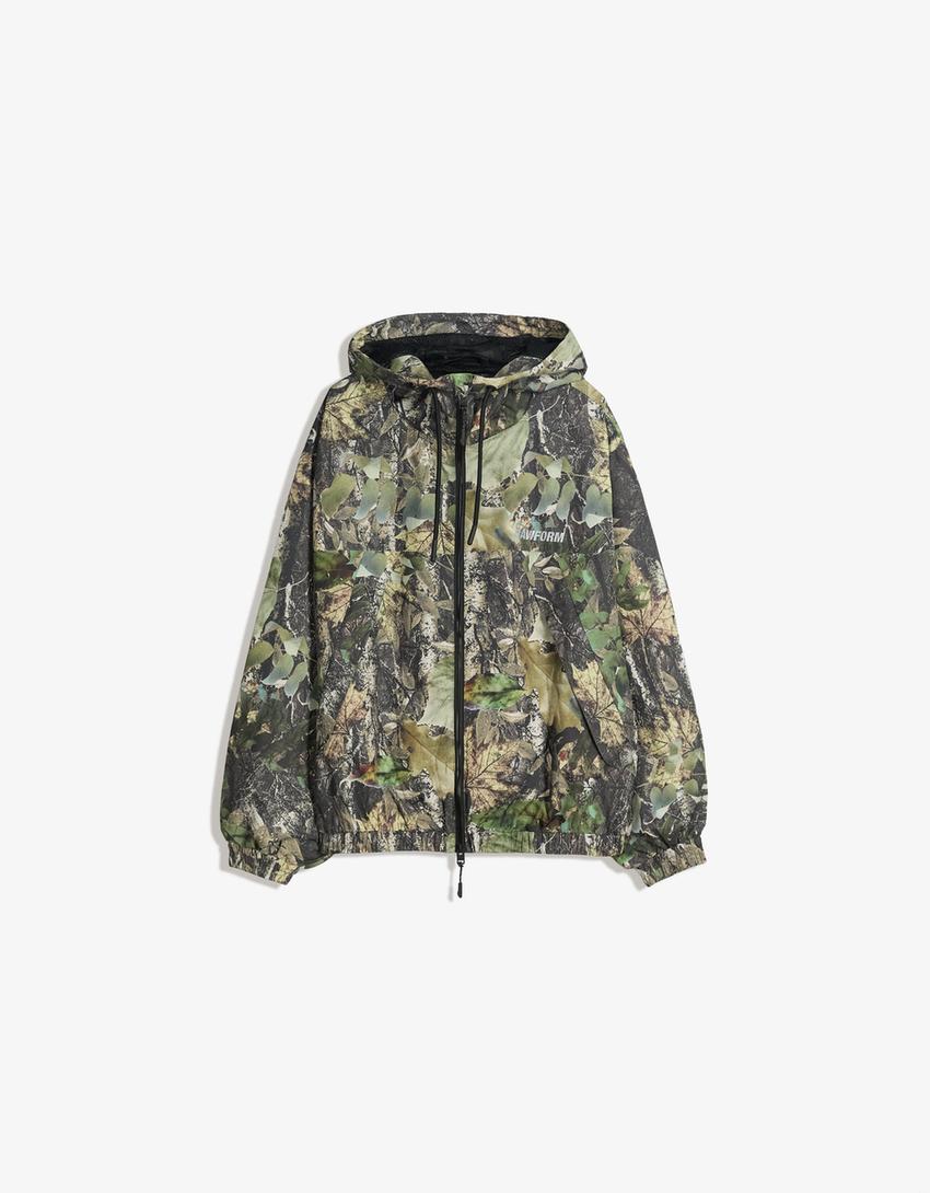Printed technical jacket-Khaki